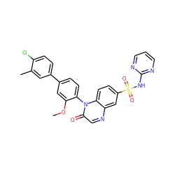 COc1cc(-c2ccc(Cl)c(C)c2)ccc1-n1c(=O)cnc2cc(S(=O)(=O)Nc3ncccn3)ccc21 ZINC001772621227