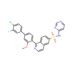 COc1cc(-c2ccc(Cl)c(F)c2)ccc1-c1nccc2cc(S(=O)(=O)Nc3ccncn3)ccc12 ZINC000225115204