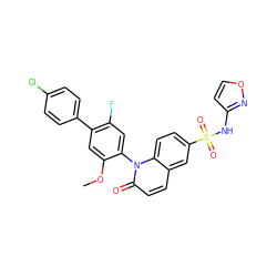 COc1cc(-c2ccc(Cl)cc2)c(F)cc1-n1c(=O)ccc2cc(S(=O)(=O)Nc3ccon3)ccc21 ZINC000221958885