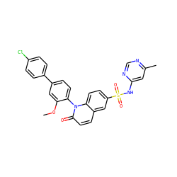 COc1cc(-c2ccc(Cl)cc2)ccc1-n1c(=O)ccc2cc(S(=O)(=O)Nc3cc(C)ncn3)ccc21 ZINC001772607056