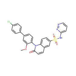 COc1cc(-c2ccc(Cl)cc2)ccc1-n1c(=O)ccc2cc(S(=O)(=O)Nc3cccnn3)ccc21 ZINC001772632683