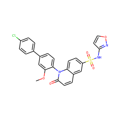 COc1cc(-c2ccc(Cl)cc2)ccc1-n1c(=O)ccc2cc(S(=O)(=O)Nc3ccon3)ccc21 ZINC001772610179