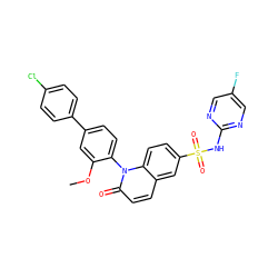 COc1cc(-c2ccc(Cl)cc2)ccc1-n1c(=O)ccc2cc(S(=O)(=O)Nc3ncc(F)cn3)ccc21 ZINC001772632024
