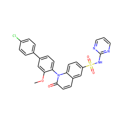 COc1cc(-c2ccc(Cl)cc2)ccc1-n1c(=O)ccc2cc(S(=O)(=O)Nc3ncccn3)ccc21 ZINC001772621097