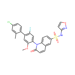 COc1cc(-c2ccc(Cl)cc2C)c(F)cc1-n1c(=O)ccc2cc(S(=O)(=O)Nc3ccon3)ccc21 ZINC001772574618