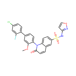 COc1cc(-c2ccc(Cl)cc2F)ccc1-n1c(=O)ccc2cc(S(=O)(=O)Nc3ccon3)ccc21 ZINC001772592579