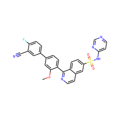 COc1cc(-c2ccc(F)c(C#N)c2)ccc1-c1nccc2cc(S(=O)(=O)Nc3ccncn3)ccc12 ZINC000225115420