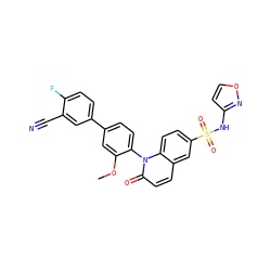 COc1cc(-c2ccc(F)c(C#N)c2)ccc1-n1c(=O)ccc2cc(S(=O)(=O)Nc3ccon3)ccc21 ZINC001772638062