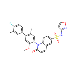 COc1cc(-c2ccc(F)c(C)c2)c(C)cc1-n1c(=O)ccc2cc(S(=O)(=O)Nc3ccon3)ccc21 ZINC001772583291