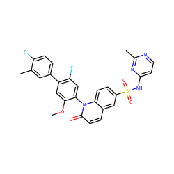 COc1cc(-c2ccc(F)c(C)c2)c(F)cc1-n1c(=O)ccc2cc(S(=O)(=O)Nc3ccnc(C)n3)ccc21 ZINC001772625886