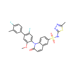 COc1cc(-c2ccc(F)c(C)c2)c(F)cc1-n1c(=O)ccc2cc(S(=O)(=O)Nc3nnc(C)s3)ccc21 ZINC001772637967