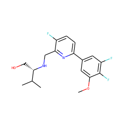 COc1cc(-c2ccc(F)c(CN[C@@H](CO)C(C)C)n2)cc(F)c1F ZINC000204421925