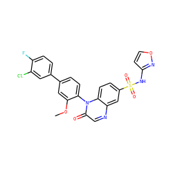 COc1cc(-c2ccc(F)c(Cl)c2)ccc1-n1c(=O)cnc2cc(S(=O)(=O)Nc3ccon3)ccc21 ZINC001772593614