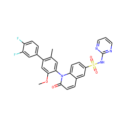 COc1cc(-c2ccc(F)c(F)c2)c(C)cc1-n1c(=O)ccc2cc(S(=O)(=O)Nc3ncccn3)ccc21 ZINC001772580321