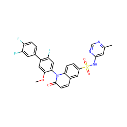 COc1cc(-c2ccc(F)c(F)c2)c(F)cc1-n1c(=O)ccc2cc(S(=O)(=O)Nc3cc(C)ncn3)ccc21 ZINC001772631199