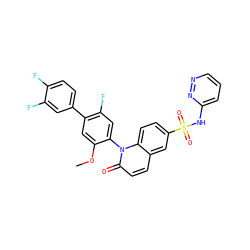 COc1cc(-c2ccc(F)c(F)c2)c(F)cc1-n1c(=O)ccc2cc(S(=O)(=O)Nc3cccnn3)ccc21 ZINC001772624286
