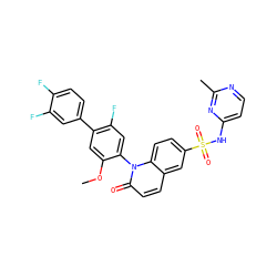COc1cc(-c2ccc(F)c(F)c2)c(F)cc1-n1c(=O)ccc2cc(S(=O)(=O)Nc3ccnc(C)n3)ccc21 ZINC001772609825