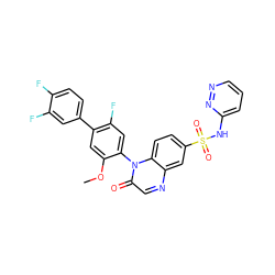 COc1cc(-c2ccc(F)c(F)c2)c(F)cc1-n1c(=O)cnc2cc(S(=O)(=O)Nc3cccnn3)ccc21 ZINC001772602301