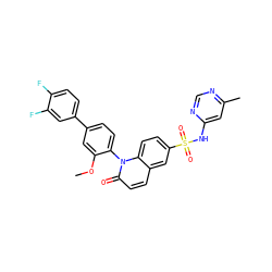 COc1cc(-c2ccc(F)c(F)c2)ccc1-n1c(=O)ccc2cc(S(=O)(=O)Nc3cc(C)ncn3)ccc21 ZINC001772639507