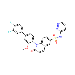 COc1cc(-c2ccc(F)c(F)c2)ccc1-n1c(=O)ccc2cc(S(=O)(=O)Nc3cccnn3)ccc21 ZINC001772621542