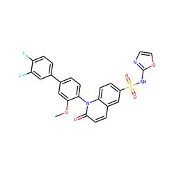 COc1cc(-c2ccc(F)c(F)c2)ccc1-n1c(=O)ccc2cc(S(=O)(=O)Nc3ncco3)ccc21 ZINC001772630915
