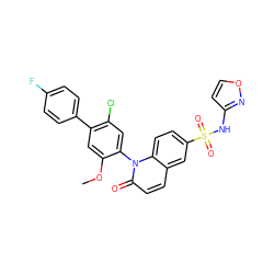 COc1cc(-c2ccc(F)cc2)c(Cl)cc1-n1c(=O)ccc2cc(S(=O)(=O)Nc3ccon3)ccc21 ZINC000221866096
