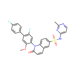 COc1cc(-c2ccc(F)cc2)c(F)cc1-n1c(=O)ccc2cc(S(=O)(=O)Nc3ccnc(C)n3)ccc21 ZINC001772605912