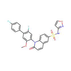 COc1cc(-c2ccc(F)cc2)c(F)cc1-n1c(=O)ccc2cc(S(=O)(=O)Nc3ccon3)ccc21 ZINC000221943184