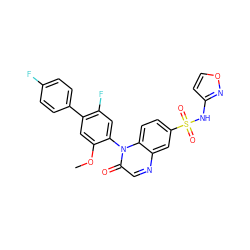 COc1cc(-c2ccc(F)cc2)c(F)cc1-n1c(=O)cnc2cc(S(=O)(=O)Nc3ccon3)ccc21 ZINC000221896087