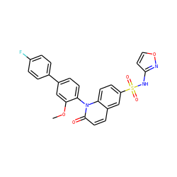 COc1cc(-c2ccc(F)cc2)ccc1-n1c(=O)ccc2cc(S(=O)(=O)Nc3ccon3)ccc21 ZINC001772621642