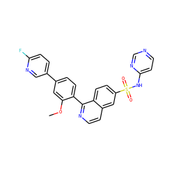 COc1cc(-c2ccc(F)nc2)ccc1-c1nccc2cc(S(=O)(=O)Nc3ccncn3)ccc12 ZINC000225073905