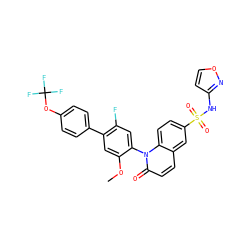 COc1cc(-c2ccc(OC(F)(F)F)cc2)c(F)cc1-n1c(=O)ccc2cc(S(=O)(=O)Nc3ccon3)ccc21 ZINC001772650167