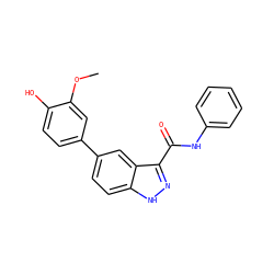 COc1cc(-c2ccc3[nH]nc(C(=O)Nc4ccccc4)c3c2)ccc1O ZINC000063298378