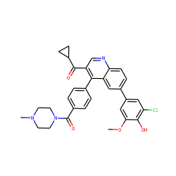 COc1cc(-c2ccc3ncc(C(=O)C4CC4)c(-c4ccc(C(=O)N5CCN(C)CC5)cc4)c3c2)cc(Cl)c1O ZINC000203986710