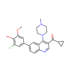 COc1cc(-c2ccc3ncc(C(=O)C4CC4)c(N4CCN(C)CC4)c3c2)cc(Cl)c1O ZINC000203987431