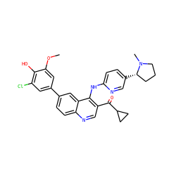 COc1cc(-c2ccc3ncc(C(=O)C4CC4)c(Nc4ccc([C@H]5CCCN5C)cn4)c3c2)cc(Cl)c1O ZINC000219373428