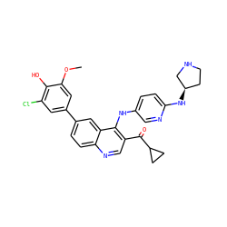 COc1cc(-c2ccc3ncc(C(=O)C4CC4)c(Nc4ccc(N[C@@H]5CCNC5)nc4)c3c2)cc(Cl)c1O ZINC000219364903