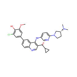 COc1cc(-c2ccc3ncc(C(=O)C4CC4)c(Nc4ccc(N5CC[C@@H](N(C)C)C5)nc4)c3c2)cc(Cl)c1O ZINC000217916314
