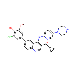 COc1cc(-c2ccc3ncc(C(=O)C4CC4)c(Nc4ccc(N5CCNCC5)cn4)c3c2)cc(Cl)c1O ZINC000114035699