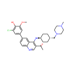 COc1cc(-c2ccc3ncc(C(C)=O)c(N[C@H]4CC[C@H](CN5CCN(C)CC5)CC4)c3c2)cc(Cl)c1O ZINC000473179746