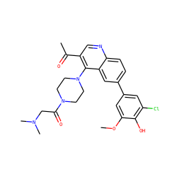 COc1cc(-c2ccc3ncc(C(C)=O)c(N4CCN(C(=O)CN(C)C)CC4)c3c2)cc(Cl)c1O ZINC000114038490