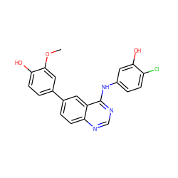 COc1cc(-c2ccc3ncnc(Nc4ccc(Cl)c(O)c4)c3c2)ccc1O ZINC000143293295