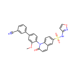 COc1cc(-c2cccc(C#N)c2)ccc1-n1c(=O)ccc2cc(S(=O)(=O)Nc3ccon3)ccc21 ZINC001772586945