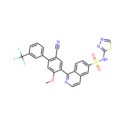 COc1cc(-c2cccc(C(F)(F)F)c2)c(C#N)cc1-c1nccc2cc(S(=O)(=O)Nc3nncs3)ccc12 ZINC000215512067