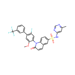 COc1cc(-c2cccc(C(F)(F)F)c2)c(F)cc1-n1c(=O)ccc2cc(S(=O)(=O)Nc3cc(C)ncn3)ccc21 ZINC000221926056