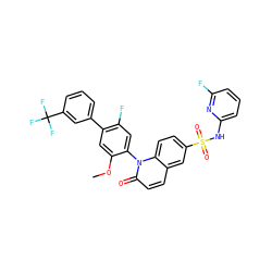COc1cc(-c2cccc(C(F)(F)F)c2)c(F)cc1-n1c(=O)ccc2cc(S(=O)(=O)Nc3cccc(F)n3)ccc21 ZINC001772642583