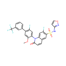 COc1cc(-c2cccc(C(F)(F)F)c2)c(F)cc1-n1c(=O)ccc2cc(S(=O)(=O)Nc3ccon3)c(F)cc21 ZINC001772612501