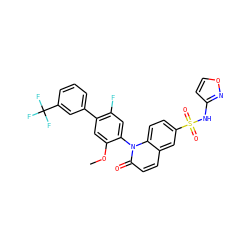 COc1cc(-c2cccc(C(F)(F)F)c2)c(F)cc1-n1c(=O)ccc2cc(S(=O)(=O)Nc3ccon3)ccc21 ZINC001772590182