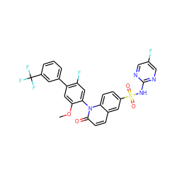 COc1cc(-c2cccc(C(F)(F)F)c2)c(F)cc1-n1c(=O)ccc2cc(S(=O)(=O)Nc3ncc(F)cn3)ccc21 ZINC001772583172