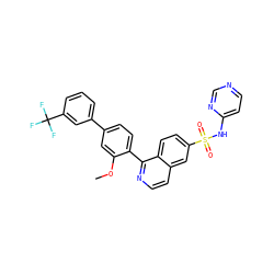 COc1cc(-c2cccc(C(F)(F)F)c2)ccc1-c1nccc2cc(S(=O)(=O)Nc3ccncn3)ccc12 ZINC000225102803